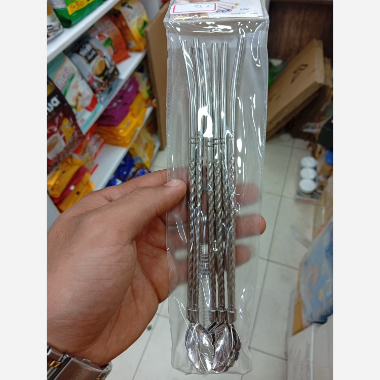 نی نوش استیل رنگ استیل 6عددی آهن ربا نگیر