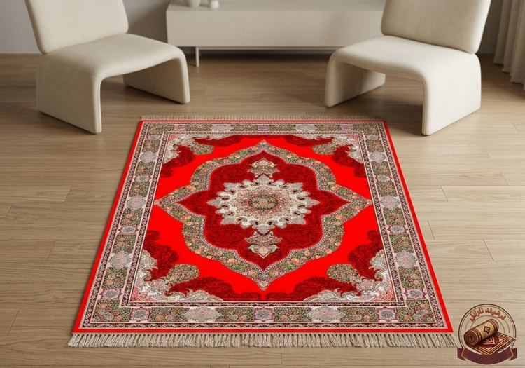 فرشینه مخمل طرح ابریشم طرح لچک ترنج رنگ قرمز کد A099