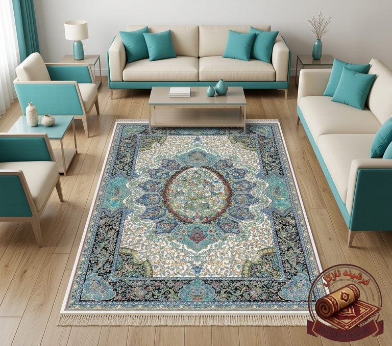 فرشینه مخمل طرح ابریشم مدل ترنج اسلیمی رویه نرم و لطیف کد A104