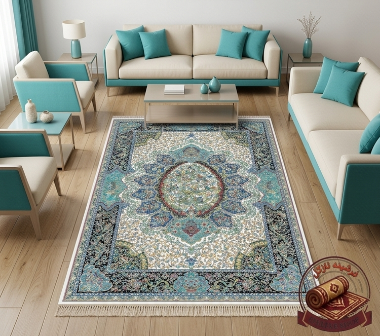 فرشینه مخمل طرح ابریشم مدل ترنج اسلیمی رویه نرم و لطیف کد A104