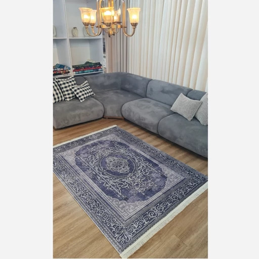 فرشینه مخمل ترک طرح افشان رنگ طوسی سرمهای کد L485