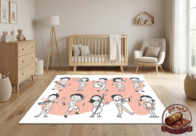 فرشینه مخمل ترک طرح ارکستر کوچولوها کد C217 ضد لغزش و قابل شستشو