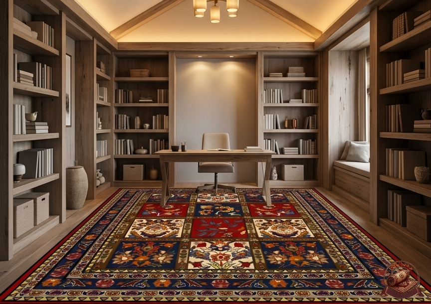 فرشینه مخمل طرح ابریشم خشتی ضد لغزش کدA140