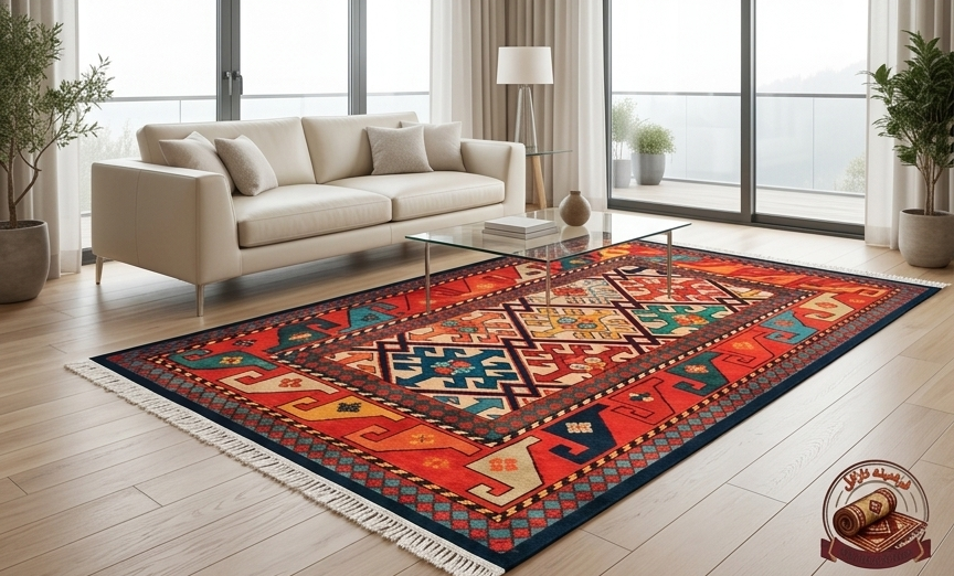 فرشینه مخمل طرح ابریشم گلیم و گبه کد A052