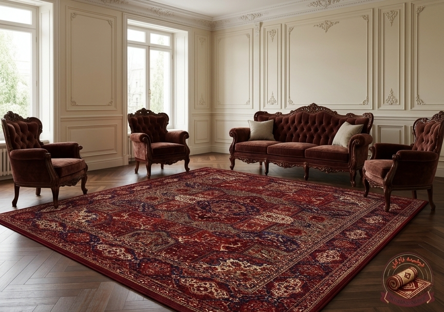 فرشینه مخمل ابریشمگونه طرح اصیل ایرانی با لایه استاپ ضد لغزش کد A158
