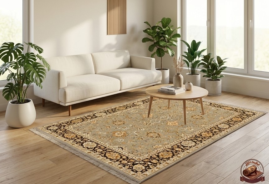 فرشینه حنایی سوخته با نقوش نخودی کلاسیک u454