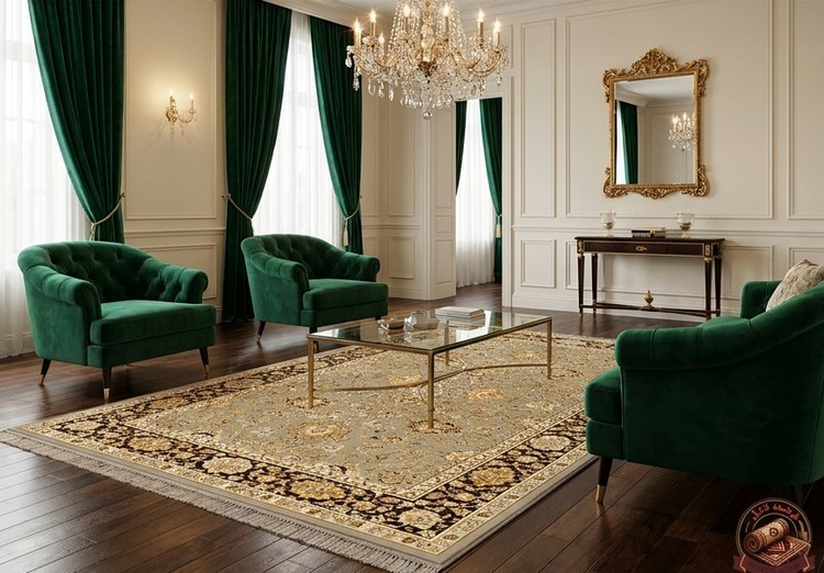 فرشینه حنایی سوخته با نقوش نخودی کلاسیک u454