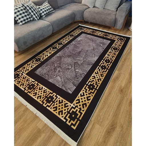 فرشینه مخمل ترک مدرن مشکی طلایی کد h246