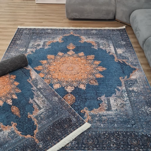 فرش چاپی فرشینه برند نازگل مخمل هازان ترک طرح سرمه خورشید کد L130