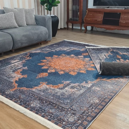 فرش چاپی فرشینه برند نازگل مخمل هازان ترک طرح سرمه خورشید کد L130