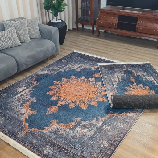 فرش چاپی فرشینه برند نازگل مخمل هازان ترک طرح سرمه خورشید کد L130