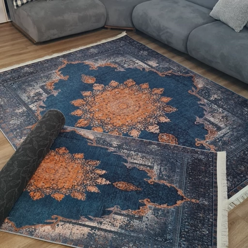 فرش چاپی فرشینه برند نازگل مخمل هازان ترک طرح سرمه خورشید کد L130
