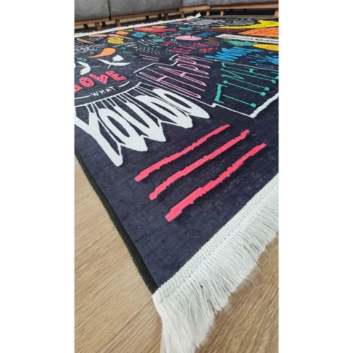 فرشینه آشپزخانه مخمل ترک طرح فانتزی تختهسیاه رنگ مشکی کد K106