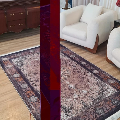 فرش چاپی فرشینه مخمل هازان زمینه تیره شکلاتی L521