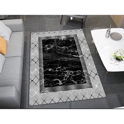 فرشینه مخمل ترک ورساچه مشکی نقره ای کد h437