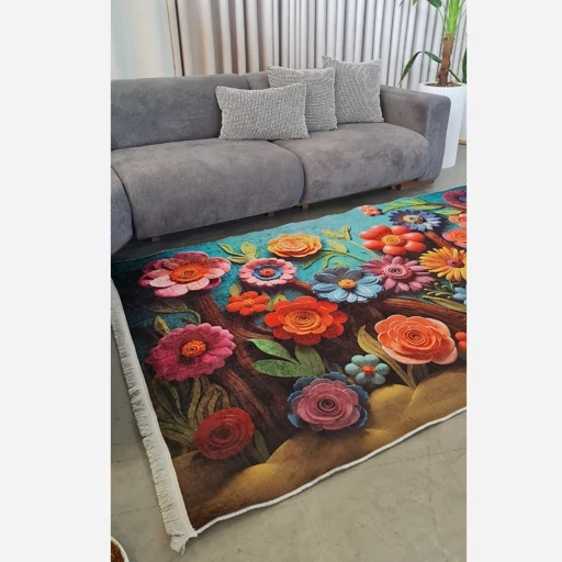 فرشینه مخمل ترک طرح گل سه بعدی کد 9114