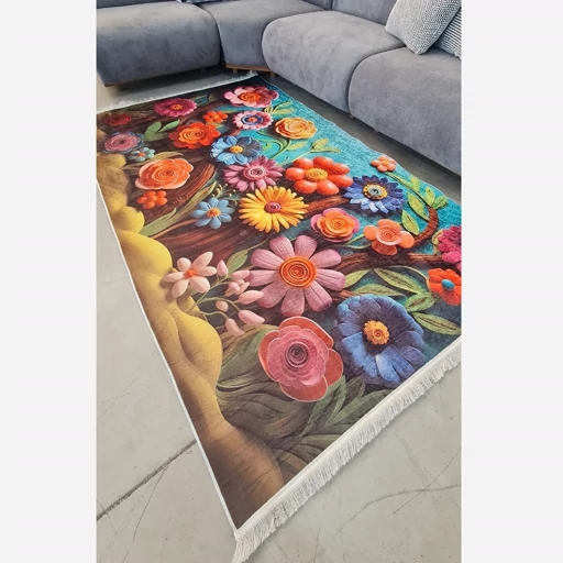فرشینه مخمل ترک طرح گل سه بعدی کد 9114