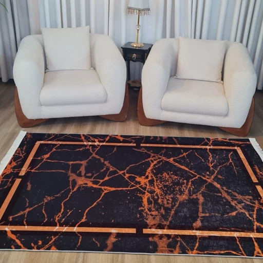فرشینه مدرن مخمل هازان طرح ماربل نارنجی H255