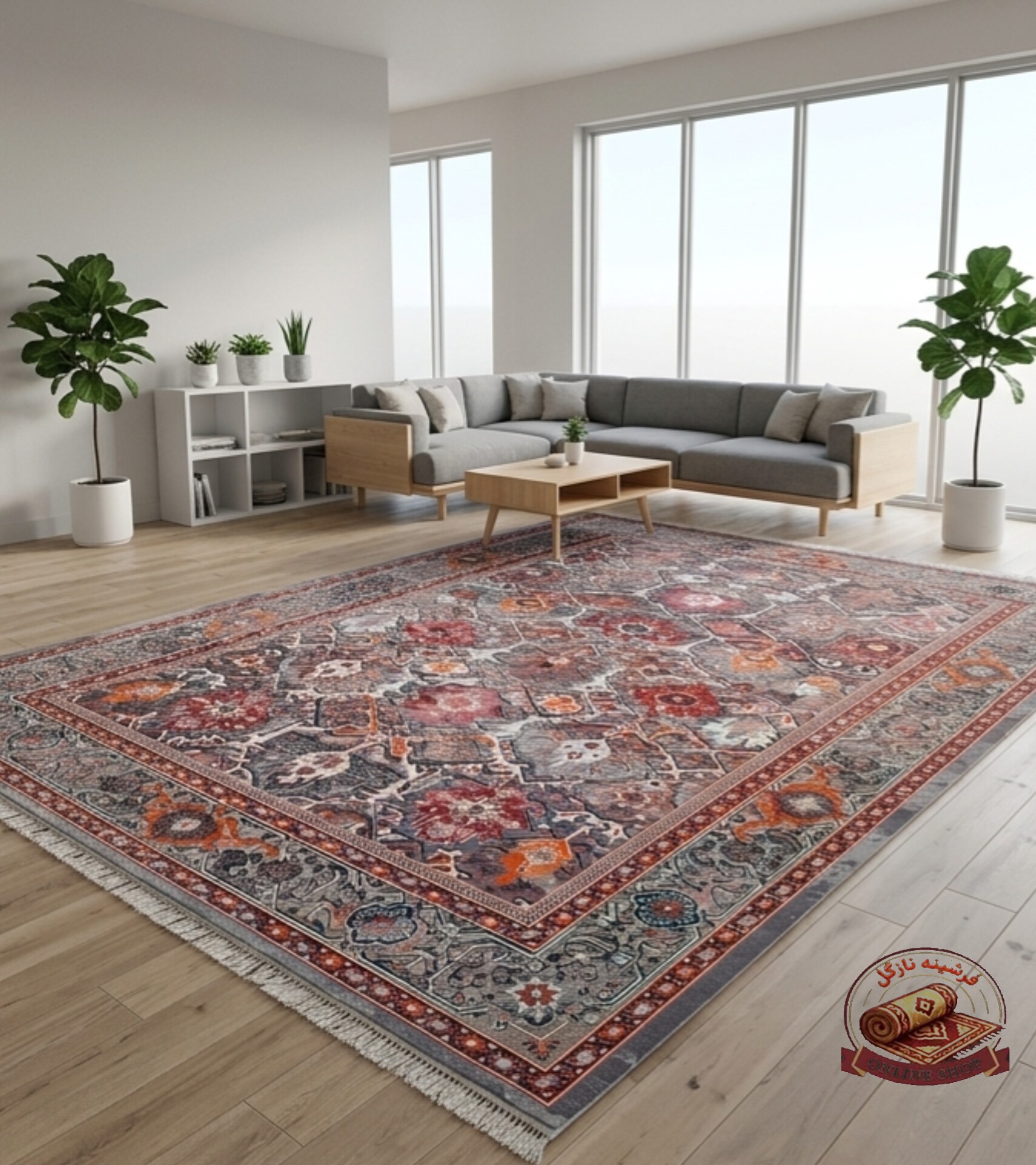 فرشینه مخمل هازان مدرن کلاسیک زمینه نارنجی L258