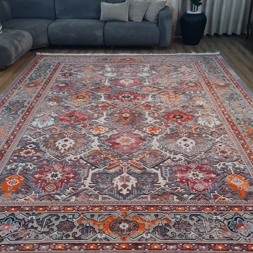 فرشینه مخمل هازان مدرن کلاسیک زمینه نارنجی L258