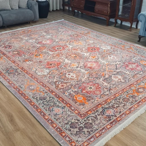 فرشینه مخمل هازان مدرن کلاسیک زمینه نارنجی L258