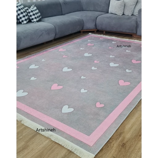 فرشینه کودک مخمل ترک نرم و لطیف طرح قلب دار کد C106