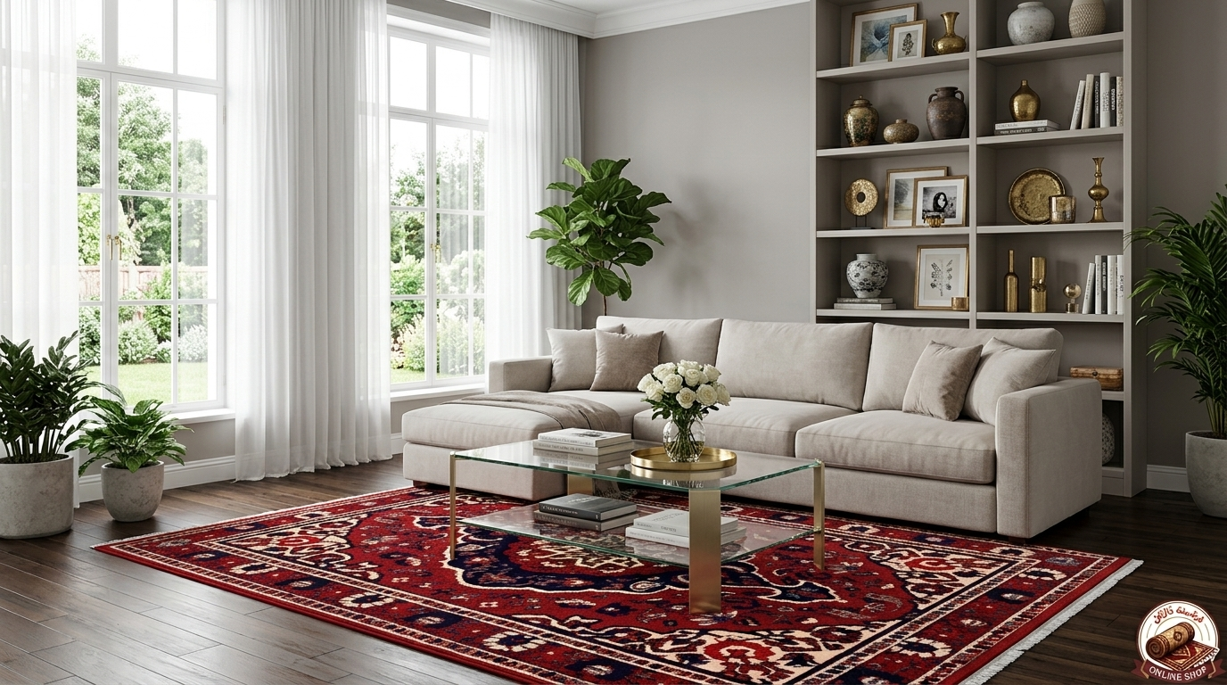 فرشینه مخمل ترک طرح سنتی زرشکی U105