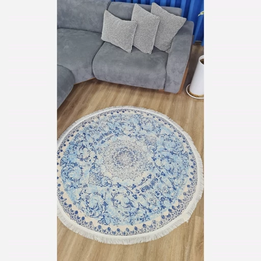 فرشینه مخمل گرد رنگ آبی کد C23