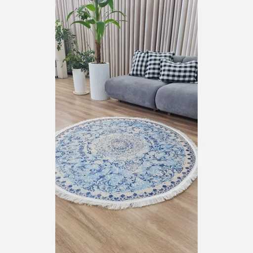 فرشینه مخمل گرد رنگ آبی کد C23