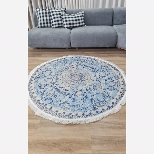 فرشینه مخمل گرد رنگ آبی کد C23