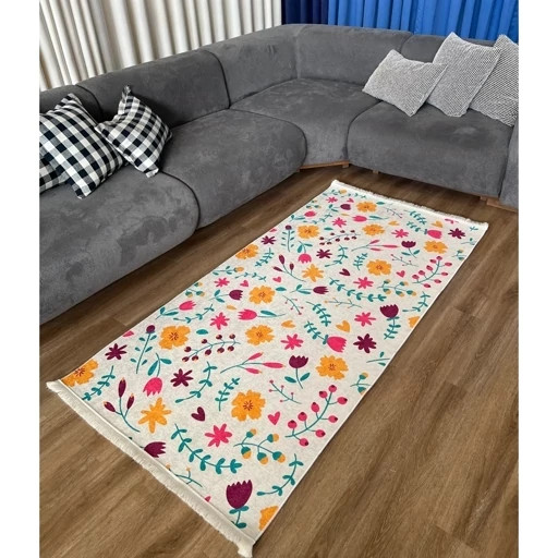 فرشینه راهرویی مخمل هازان ترک طرح گل کد R130 ( ابعاد مختلف)