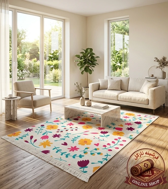 فرشینه راهرویی مخمل هازان ترک طرح گل کد R130 ( ابعاد مختلف)