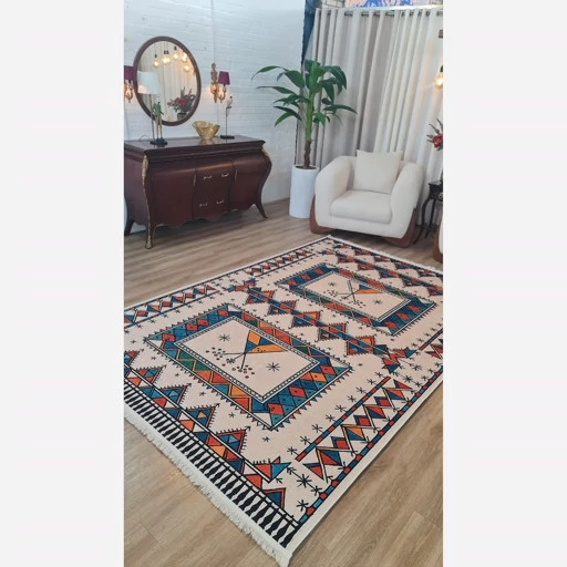 فرشینه مخمل طرح سنتی سرخپوستی U636