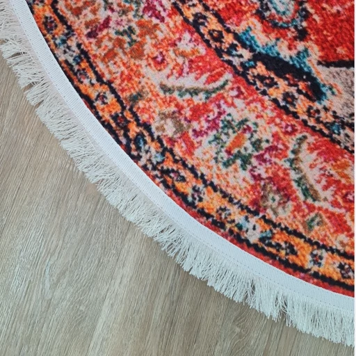 فرشینه گرد مخمل ترک نارنجی وینتیج D153