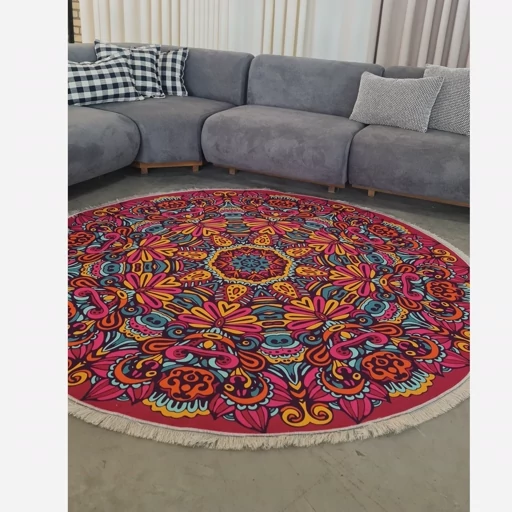فرشینه مدرن مخمل شانل ترک گرد با زیره ضد سُر کد D169