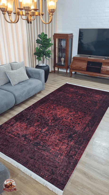 فرشینه مدرن طرح افشان رنگ لاکی و تیره | مناسب پذیرایی و اتاق خواب کد O474 -برند نازگل
