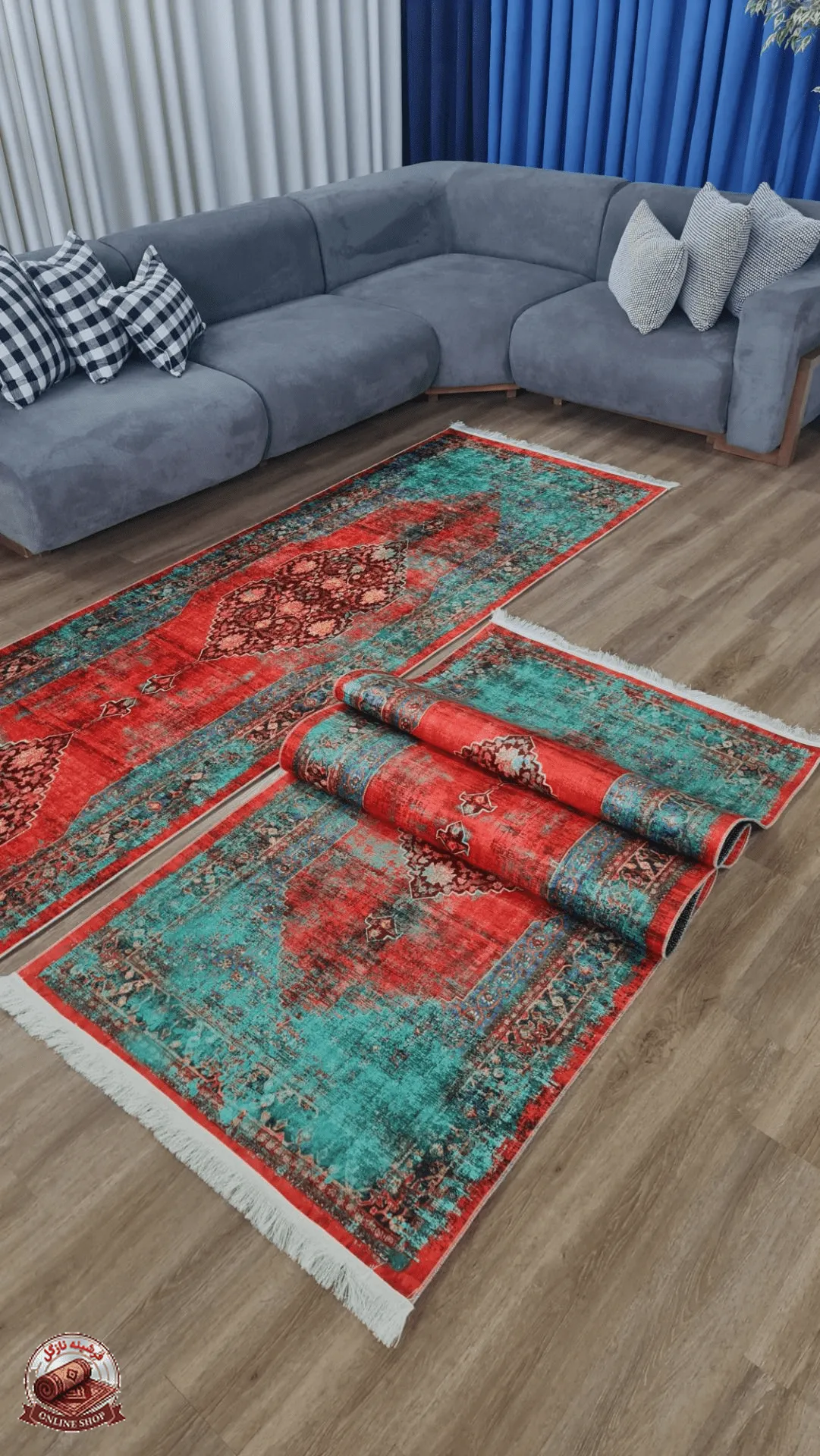 فرشینه سبز مناسب راهرو جنس رویه مخمل هازان تُرک نرم و صاف زیره استُپ دار (ضدلغزش) u459