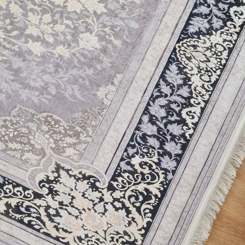 فرشینه طوسی مدرن جنس مخمل هازان تُرک استُپ دار(ابعاد دلخواه)ضد لغزش کد u13