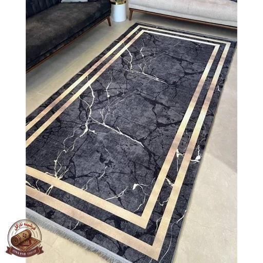 فرشینه راهرو مشکی طلایی مخمل مدرن طرح سنگ h410 استُپ دار(ابعاد دلخواه) تولید میشه