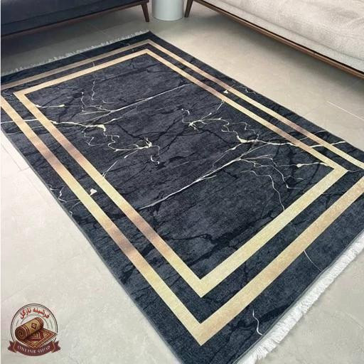 فرشینه راهرو مشکی طلایی مخمل مدرن طرح سنگ h410 استُپ دار(ابعاد دلخواه) تولید میشه