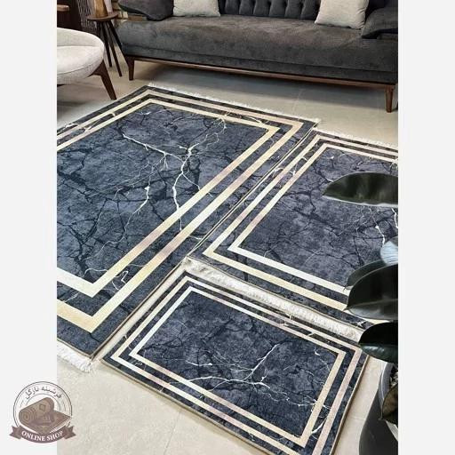 فرشینه راهرو مشکی طلایی مخمل مدرن طرح سنگ h410 استُپ دار(ابعاد دلخواه) تولید میشه