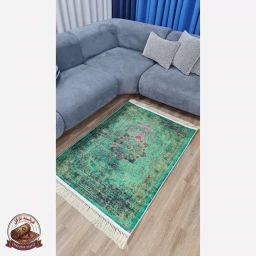 فرشینه نرم مخمل سبز لاکی 150 در 80 زیره استُپ دار (ابعاد دلخواه) تولید میشه u137
