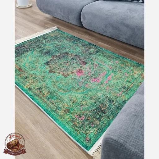 فرشینه نرم مخمل سبز لاکی 150 در 80 زیره استُپ دار (ابعاد دلخواه) تولید میشه u137
