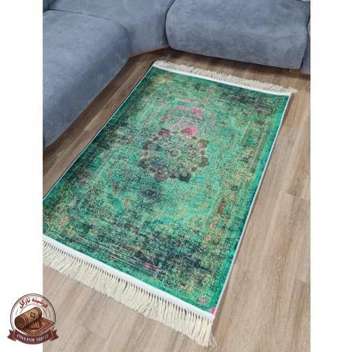 فرشینه نرم مخمل سبز لاکی 150 در 80 زیره استُپ دار (ابعاد دلخواه) تولید میشه u137