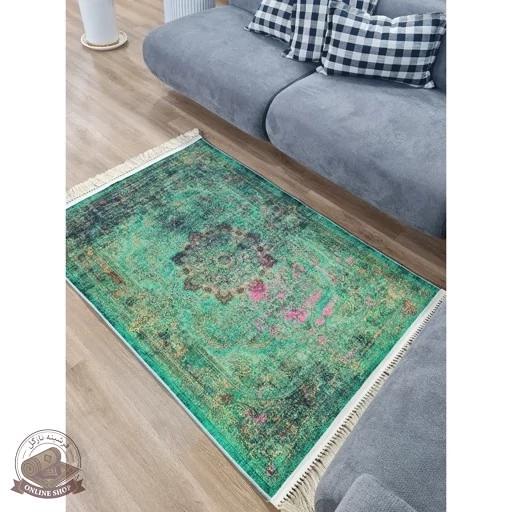 فرشینه نرم مخمل سبز لاکی 150 در 80 زیره استُپ دار (ابعاد دلخواه) تولید میشه u137
