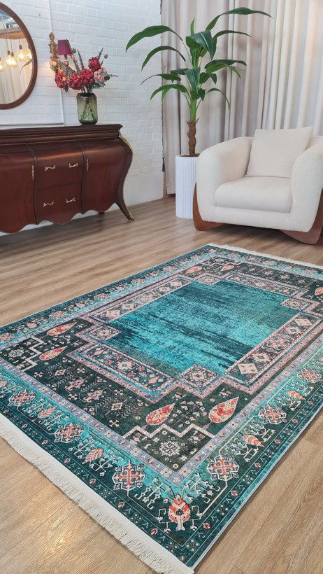 فرشینه طرح فیروزه مدرن | سنتی–مینیمال | مناسب پذیرایی و نشیمن | ضد لغزش | کد L286