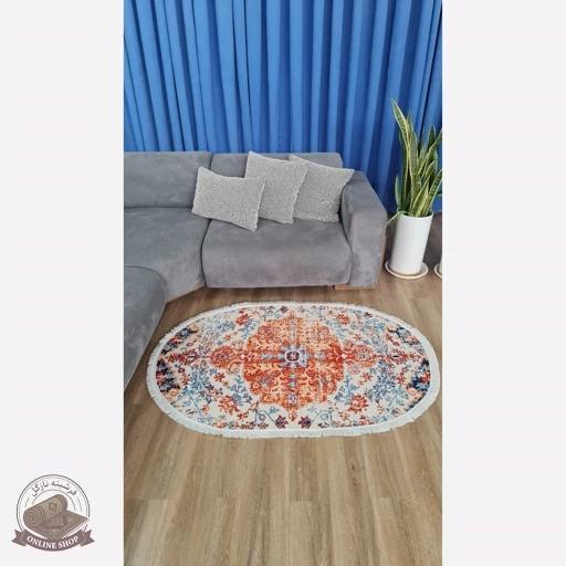 فرشینه بیضی مخمل استُپ دار (اصلا لیز نمیخوره) b142