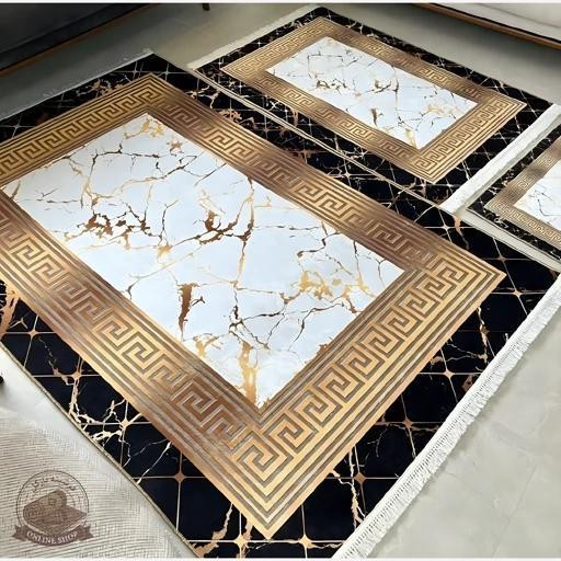 فرشینه مخمل مدرن مشکی طلایی استُپ دار ( ابعاد دلخواه )h253