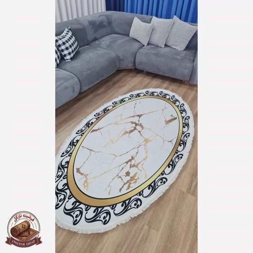 فرشینه سفید طلایی مخمل تُرک هازان رویه کار نرم و لطیف کد h413