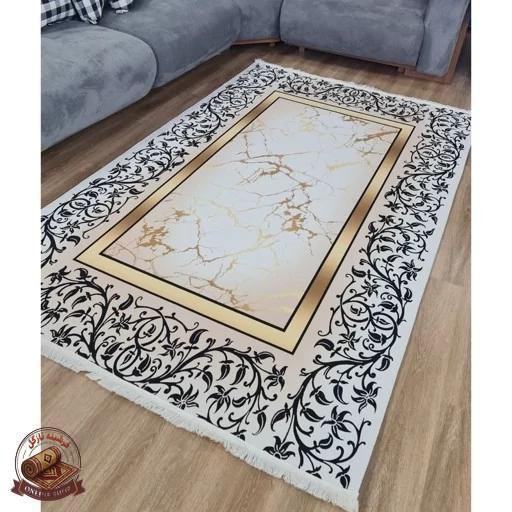 فرشینه سفید طلایی مخمل تُرک هازان رویه کار نرم و لطیف کد h413